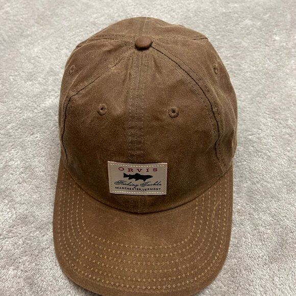 Orvis Hat Brown Waxed Canvas Cap Fishing Tackle Manchester Vermont Strapback - Picture 3 of 8